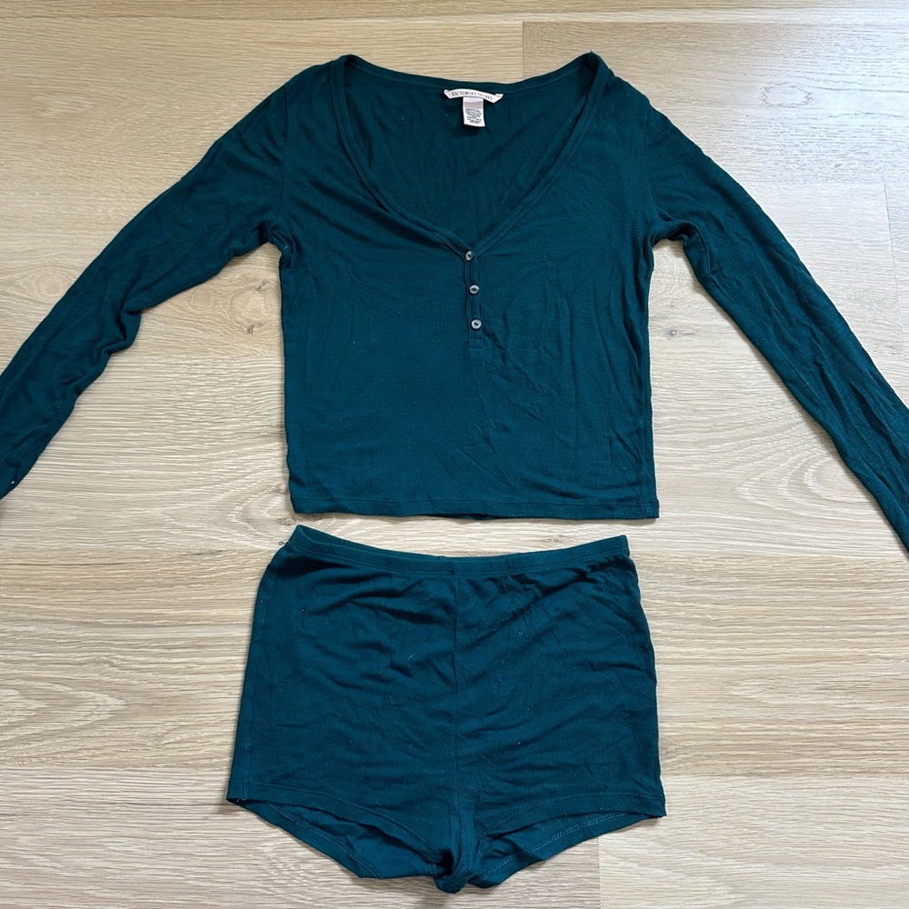 green victorias secret pajama set